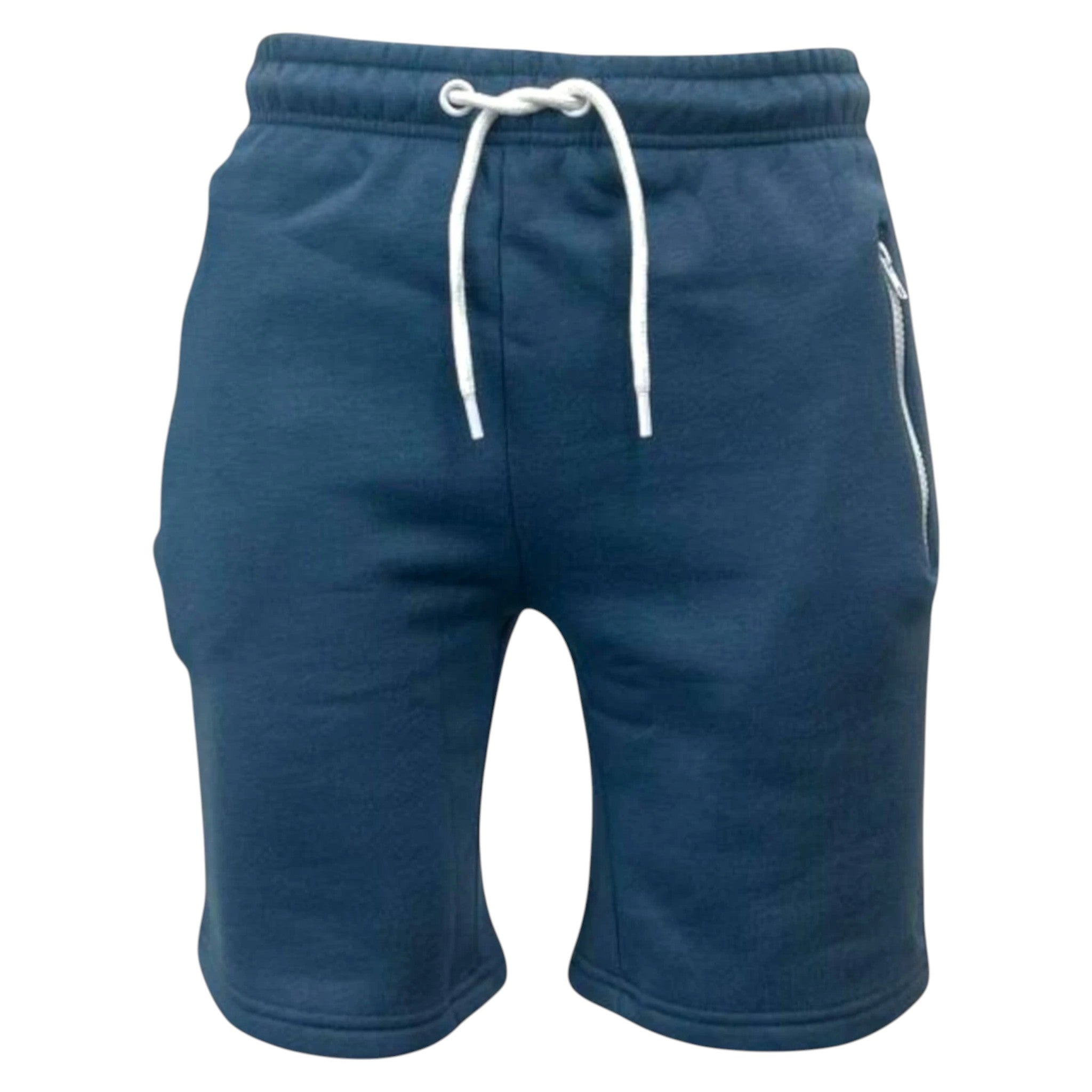 Men’s JDN dragon fly blue fleece shorts with white drawstring, elastic waistband, and soft cotton-blend fabric – casual gym or lounge wear